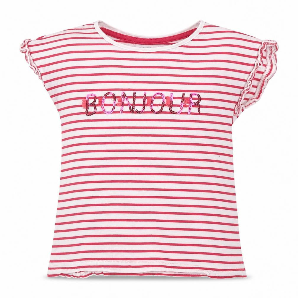 Minoti Girls Pink Striped Cotton Basic T-Shirt Size 6-7 Years Round Neck Pullover - Bonjour