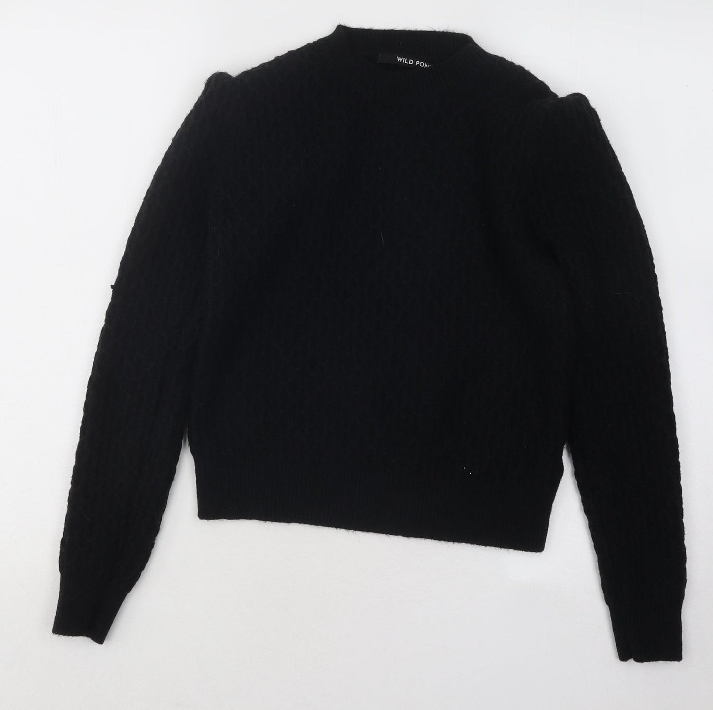 Wild Pony Womens Black Round Neck Acrylic Pullover Jumper Size S