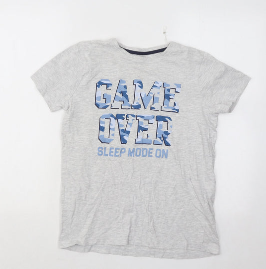 Jeff&Co Boys Grey Cotton Basic T-Shirt Size 11-12 Years Round Neck Pullover - Game Over