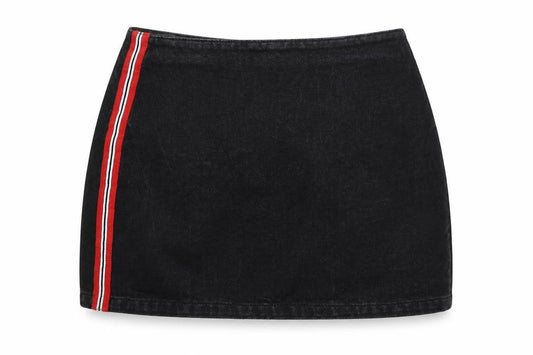 Topshop Womens Black Striped Cotton A-Line Skirt Size 8 Zip