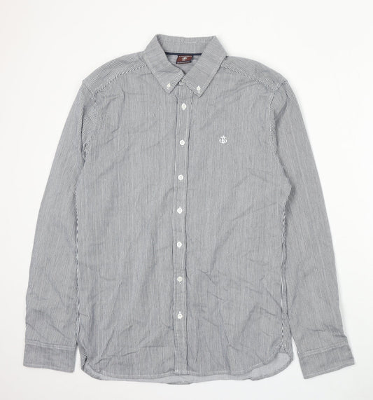 Blakely Womens Blue Striped Cotton Basic Button-Up Size L Collared