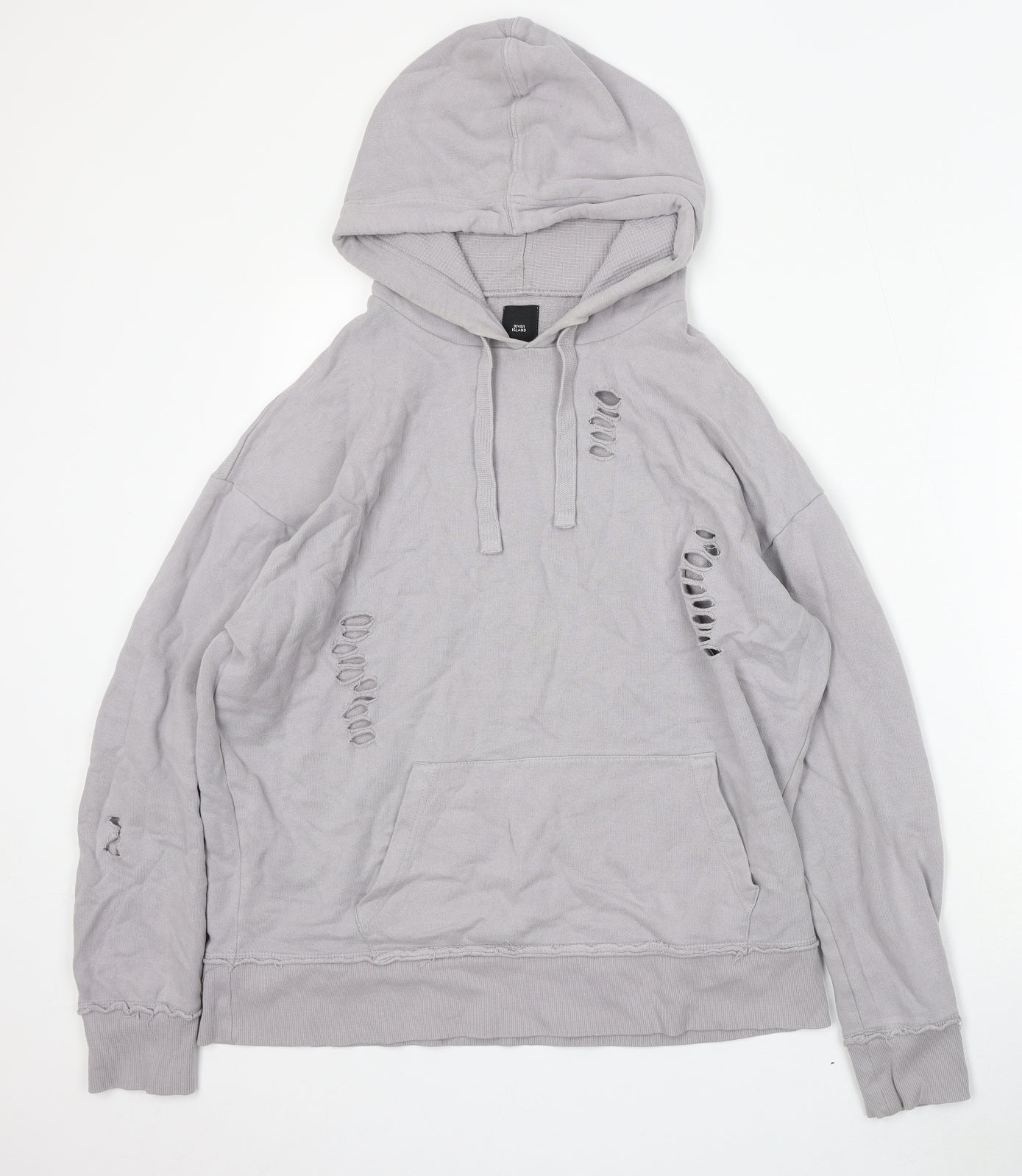 River Island Mens Grey Cotton Pullover Hoodie Size XS