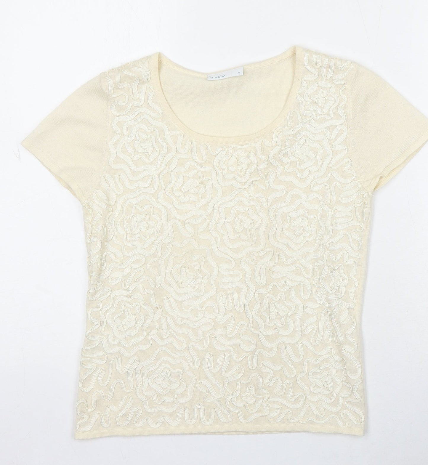 Minosa Womens Ivory Round Neck Acrylic Pullover Jumper Size S