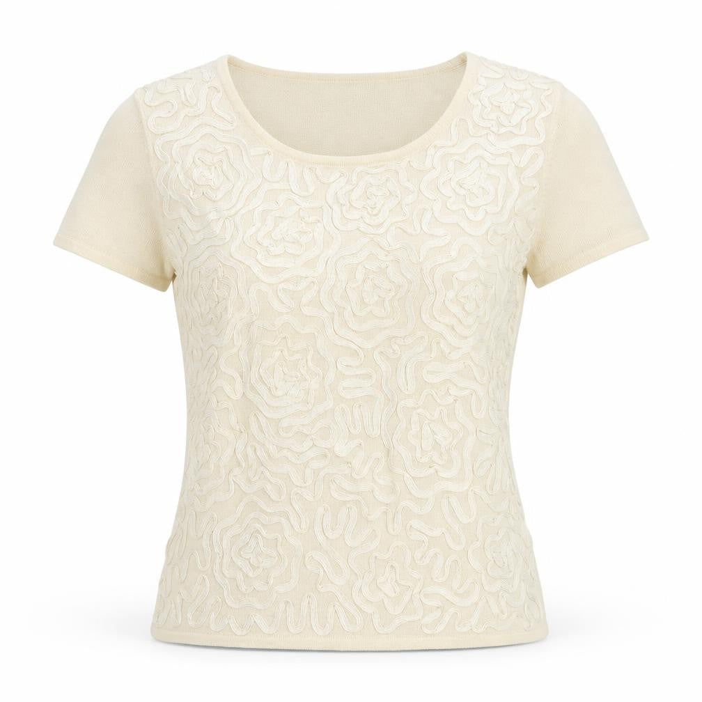Minosa Womens Ivory Round Neck Acrylic Pullover Jumper Size S