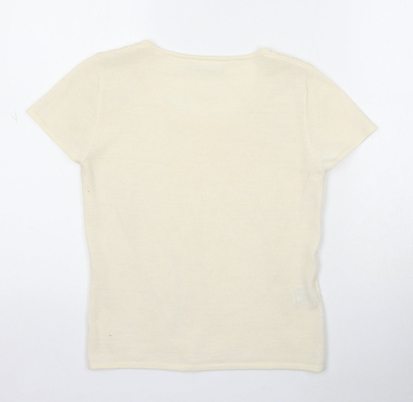 Minosa Womens Ivory Round Neck Acrylic Pullover Jumper Size S