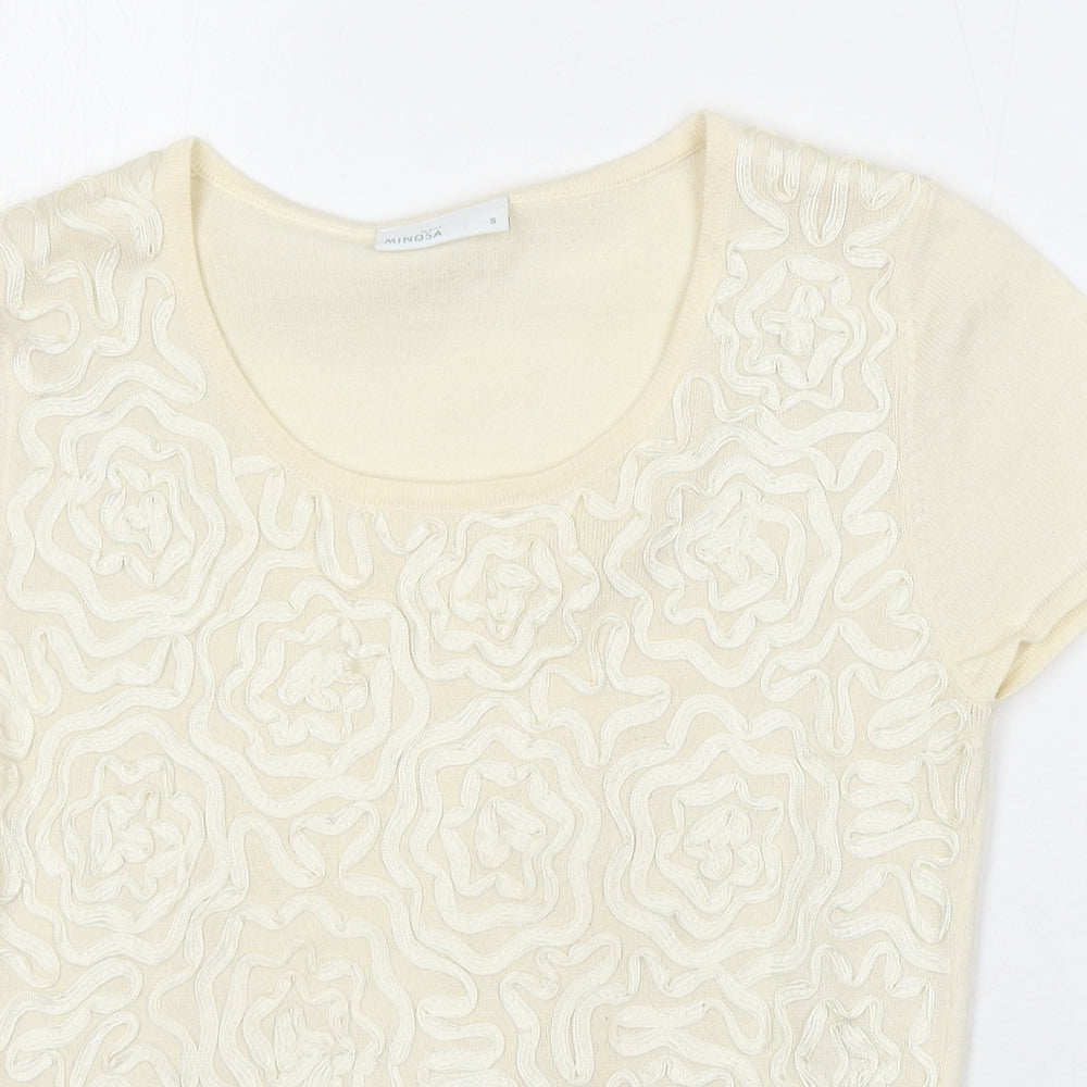 Minosa Womens Ivory Round Neck Acrylic Pullover Jumper Size S