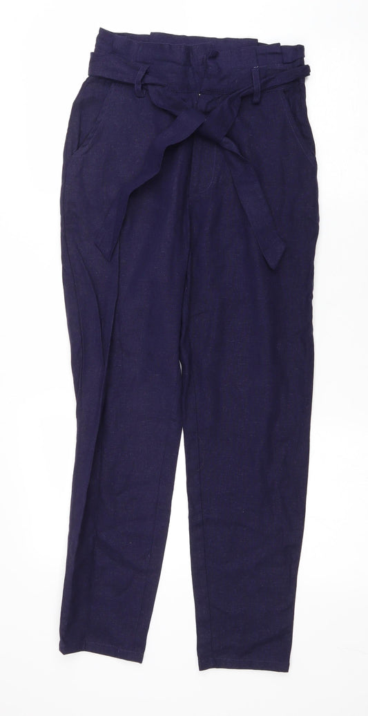 JustFab Womens Black Linen Carrot Trousers Size XS L27 in Regular Zip