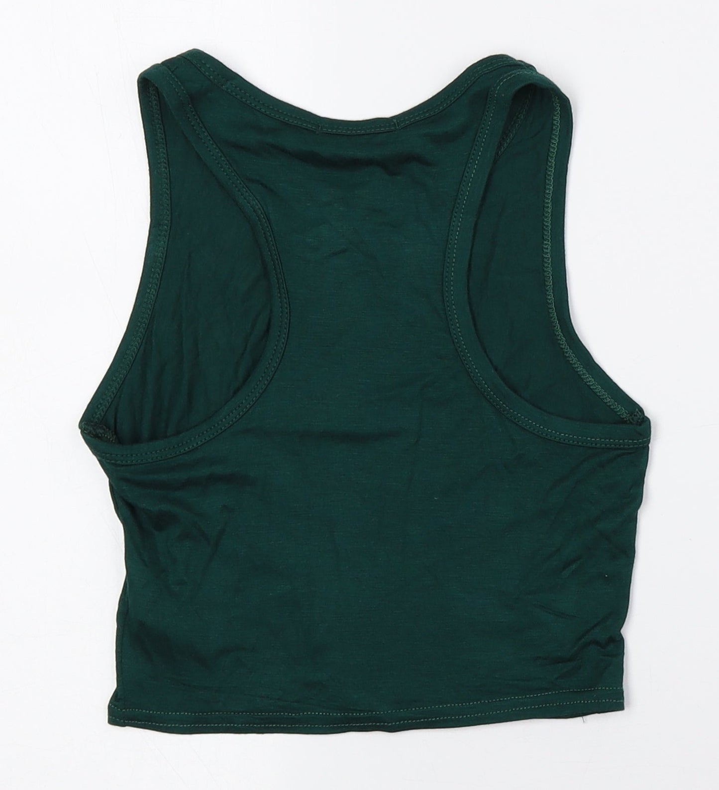 PRETTYLITTLETHING Womens Green Viscose Cropped Tank Size 4 Crew Neck
