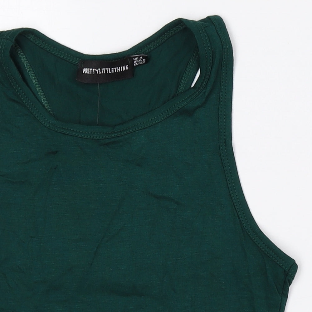 PRETTYLITTLETHING Womens Green Viscose Cropped Tank Size 4 Crew Neck