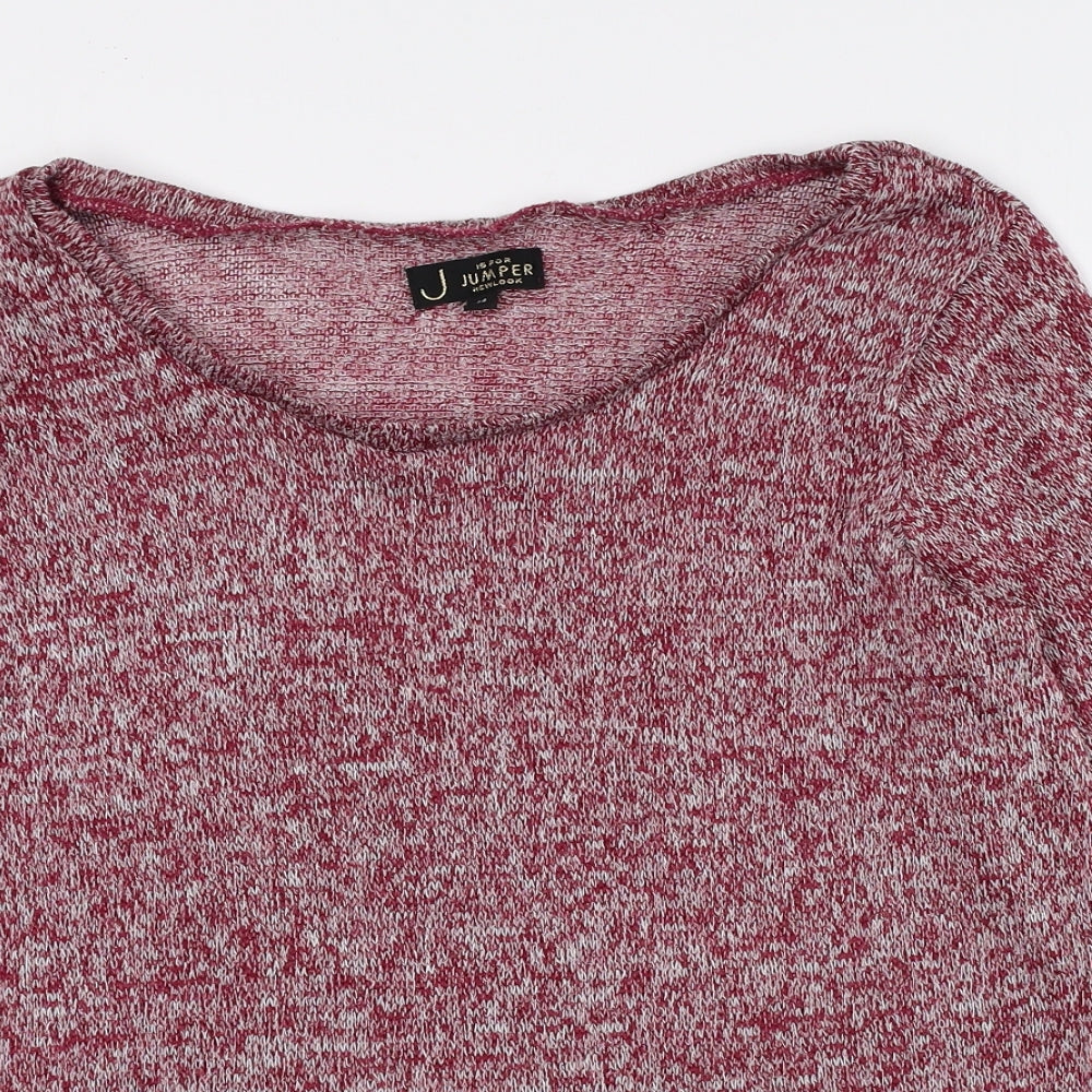 New Look Womens Red Boat Neck Geometric Polyester Pullover Jumper Size 14