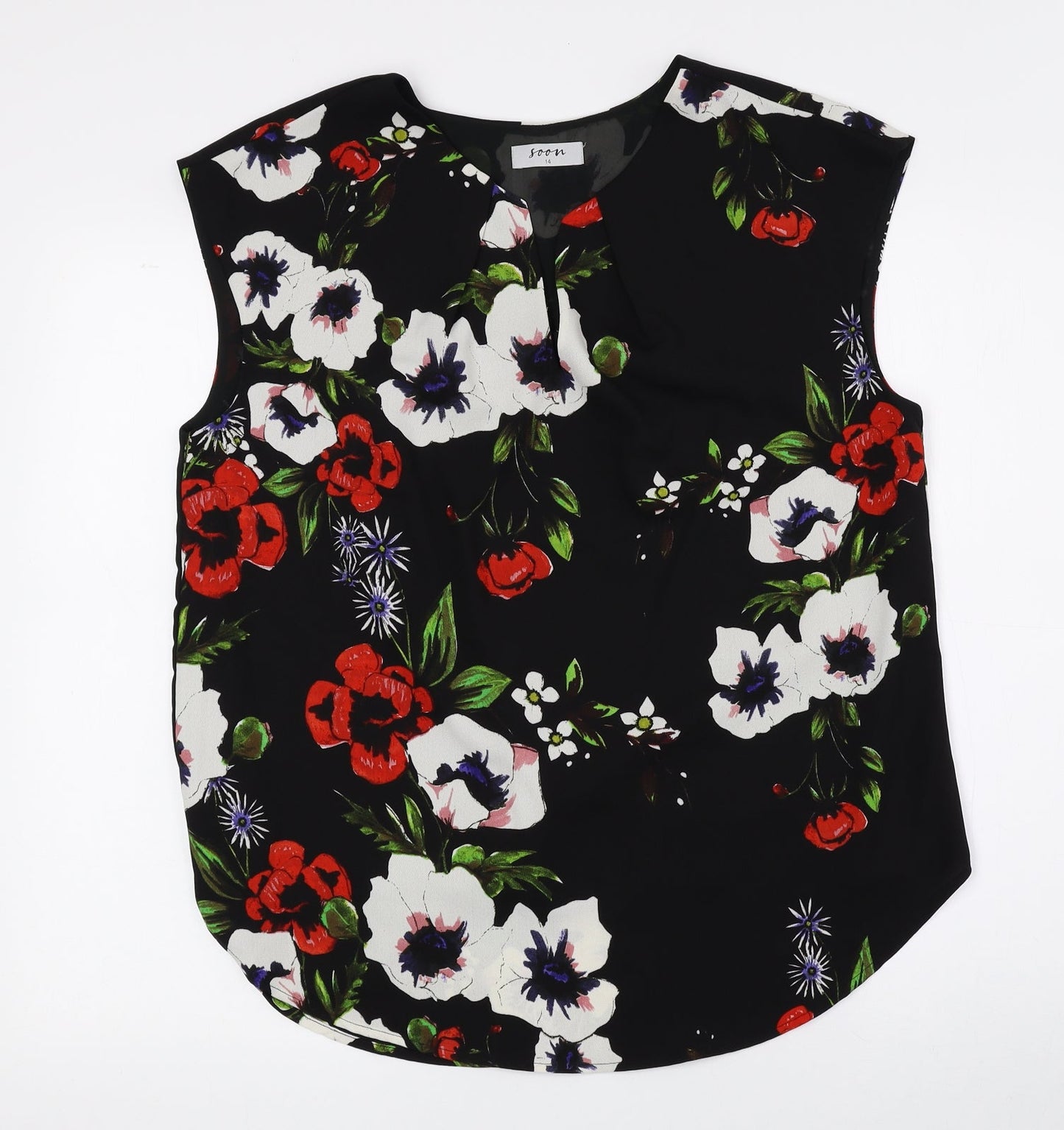 Soon Womens Multicoloured Floral Polyester Basic Blouse Size 14 V-Neck