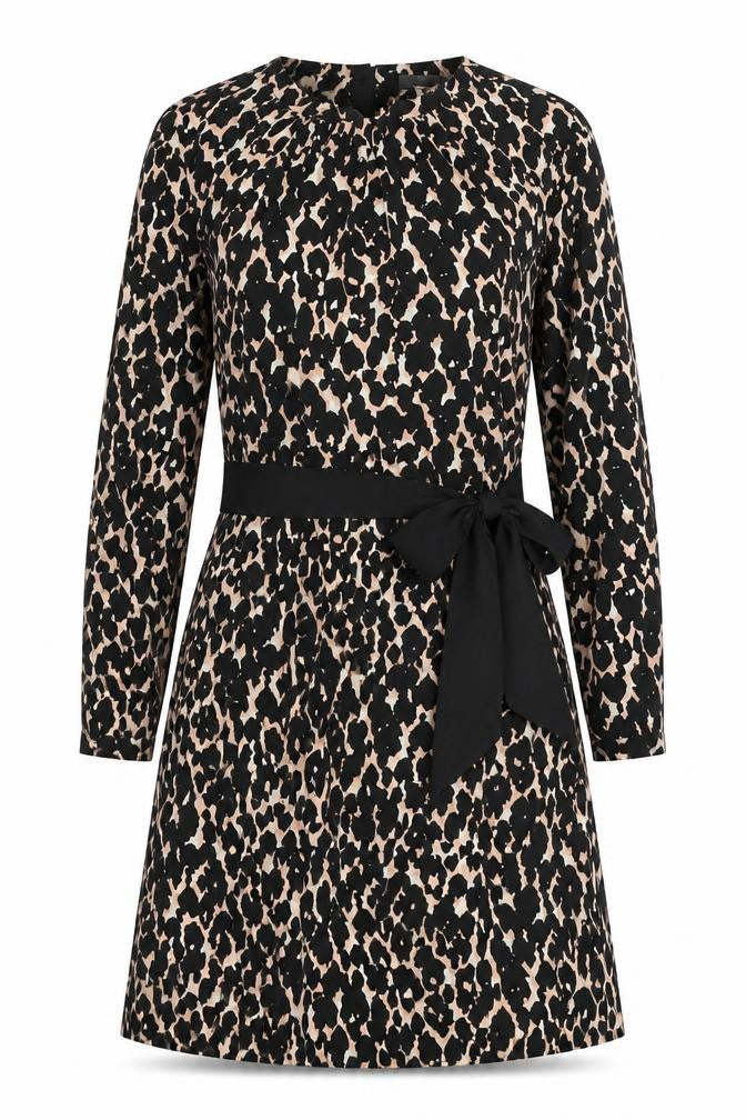 Great Plains Womens Black Animal Print Polyester A-Line Size L Round Neck Button