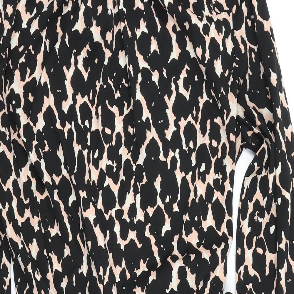 Great Plains Womens Black Animal Print Polyester A-Line Size L Round Neck Button