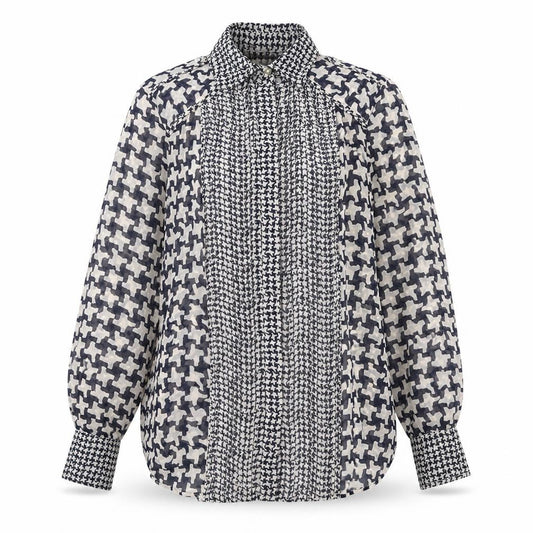 Zara Womens Black Geometric Polyester Tunic Button-Up Size M Collared