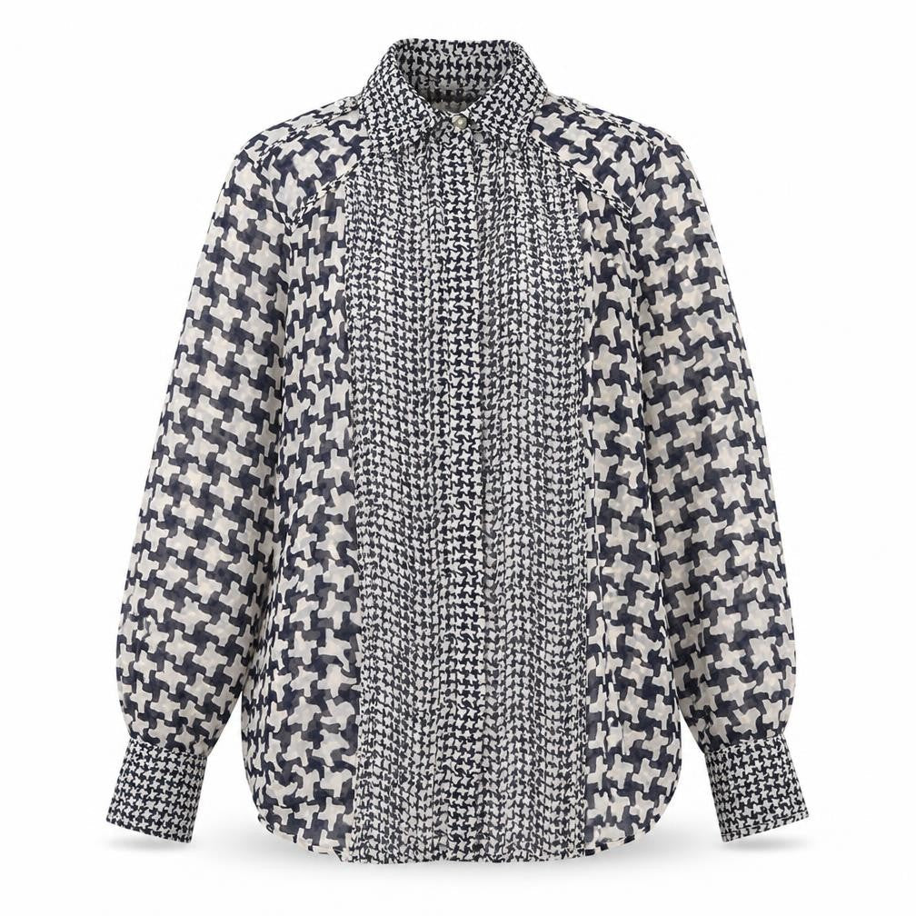 Zara Womens Black Geometric Polyester Tunic Button-Up Size M Collared