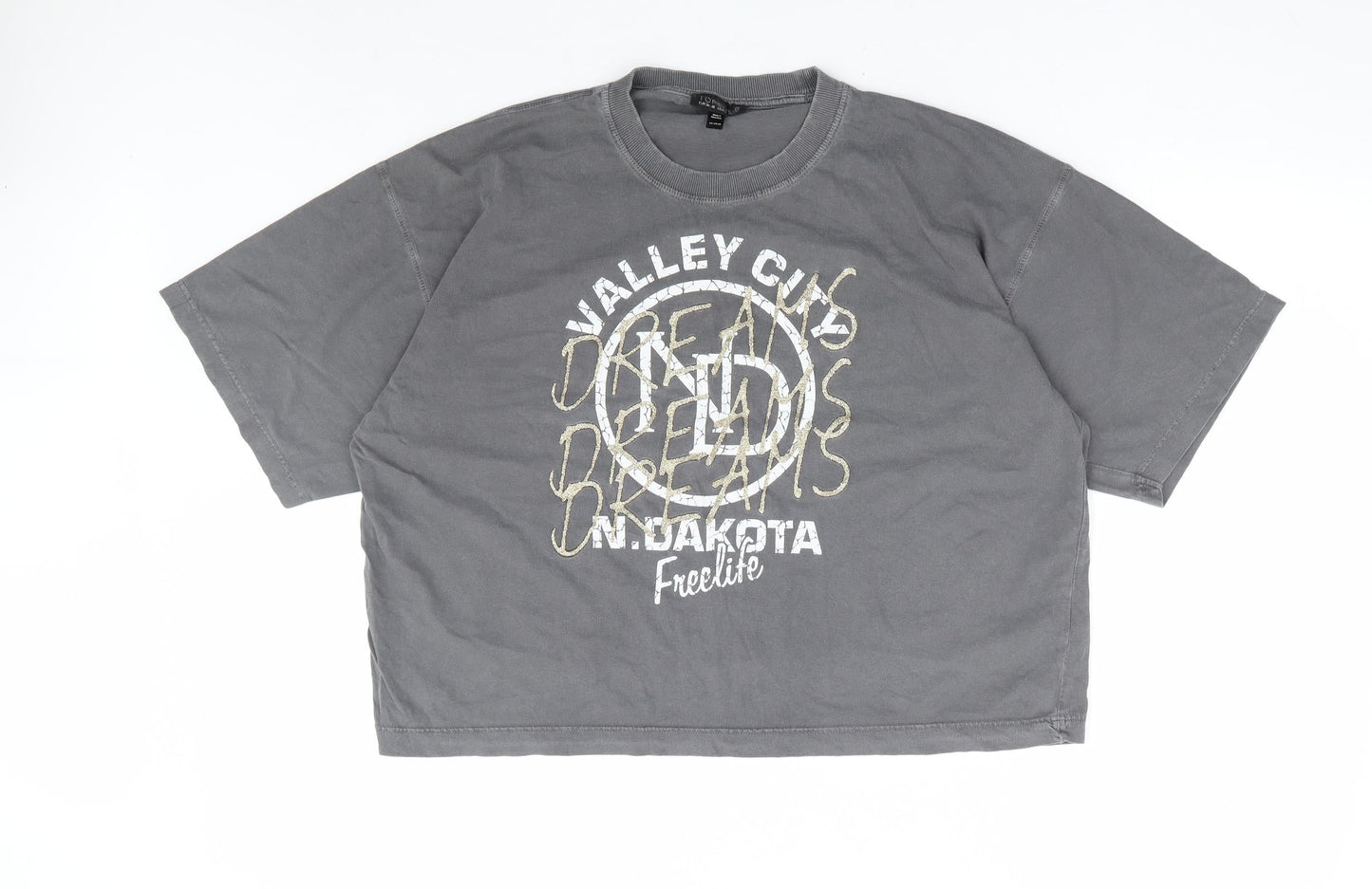 Topshop Womens Grey 100% Cotton Cropped T-Shirt Size S Round Neck - Valley City Dreams