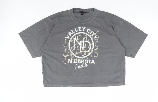Topshop Womens Grey 100% Cotton Cropped T-Shirt Size S Round Neck - Valley City Dreams