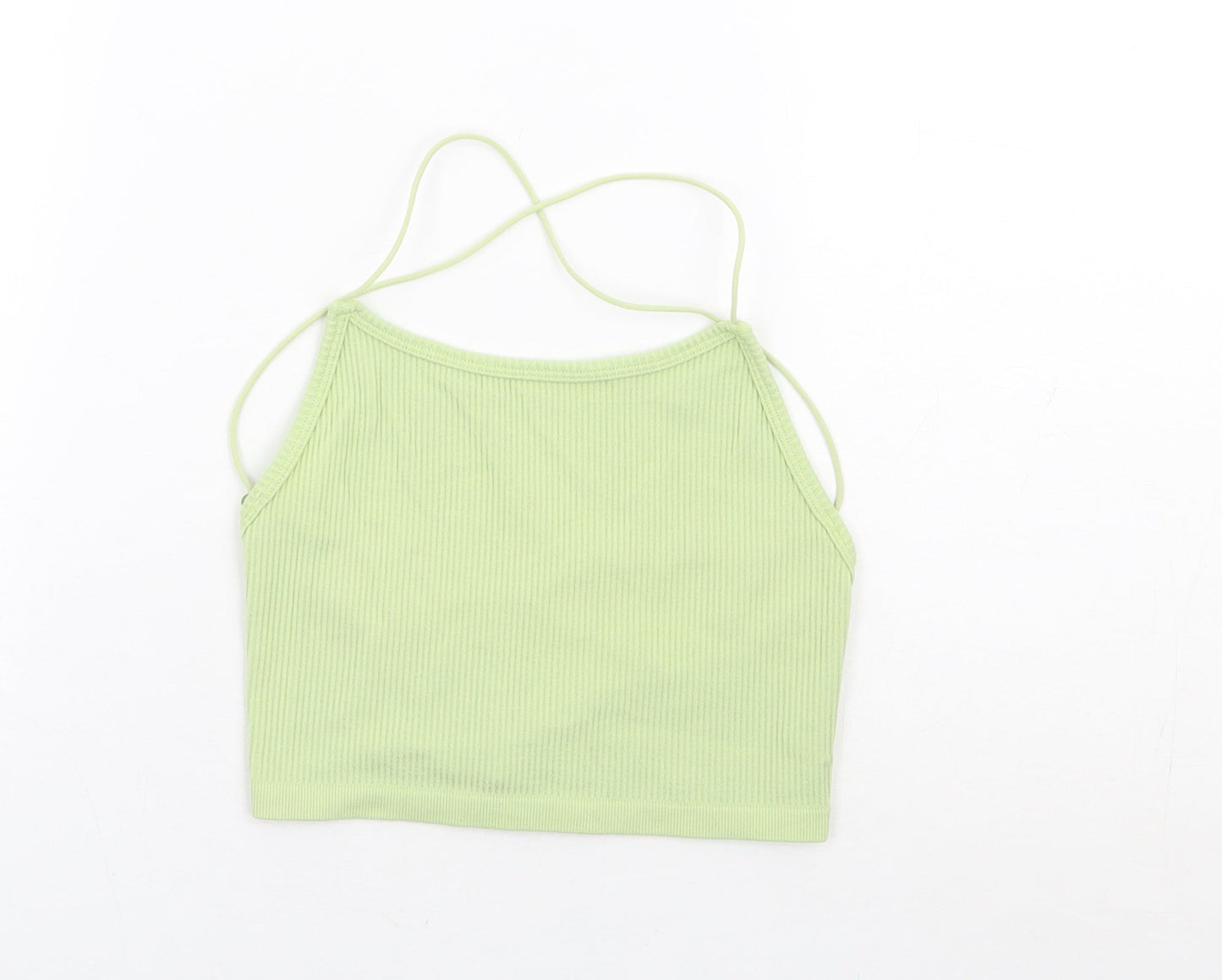 STR Womens Green Polyamide Camisole Tank Size S Round Neck - Ribbed Cross Back
