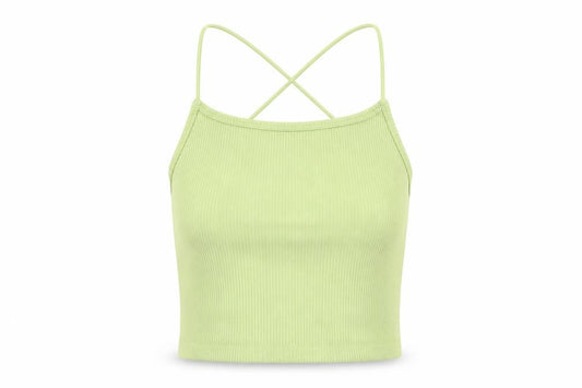 STR Womens Green Polyamide Camisole Tank Size S Round Neck - Ribbed Cross Back