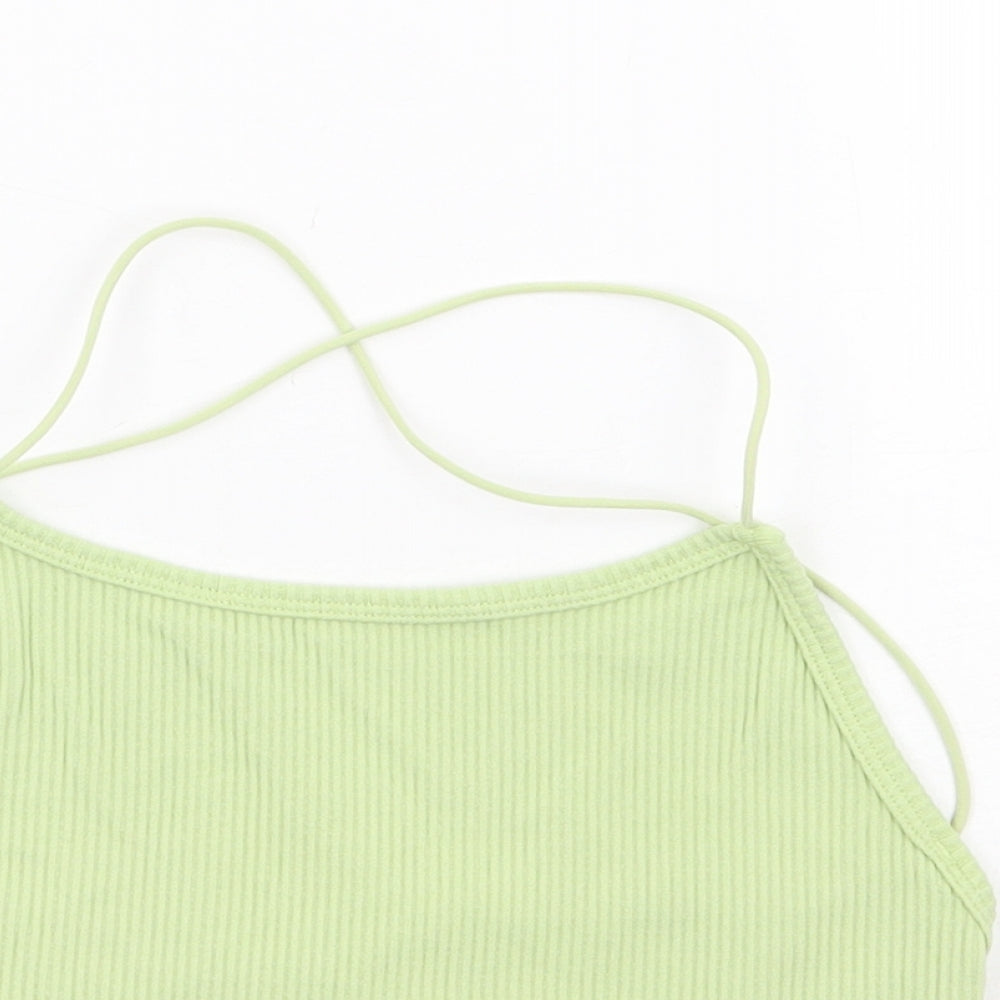 STR Womens Green Polyamide Camisole Tank Size S Round Neck - Ribbed Cross Back