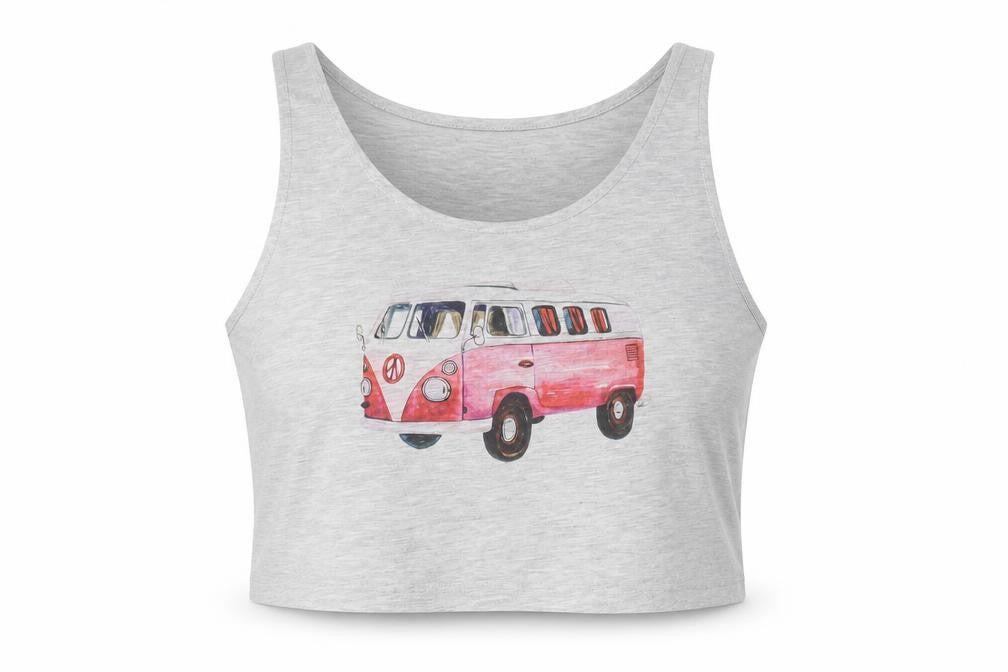 Native Womens Grey Polyester Cropped Tank Size S Scoop Neck - Volkswagen Van