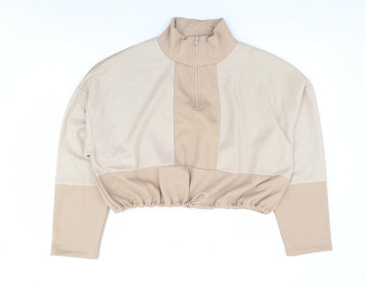 Topshop Womens Brown Polyester Pullover Sweatshirt Size L Zip - Cropped Batwing