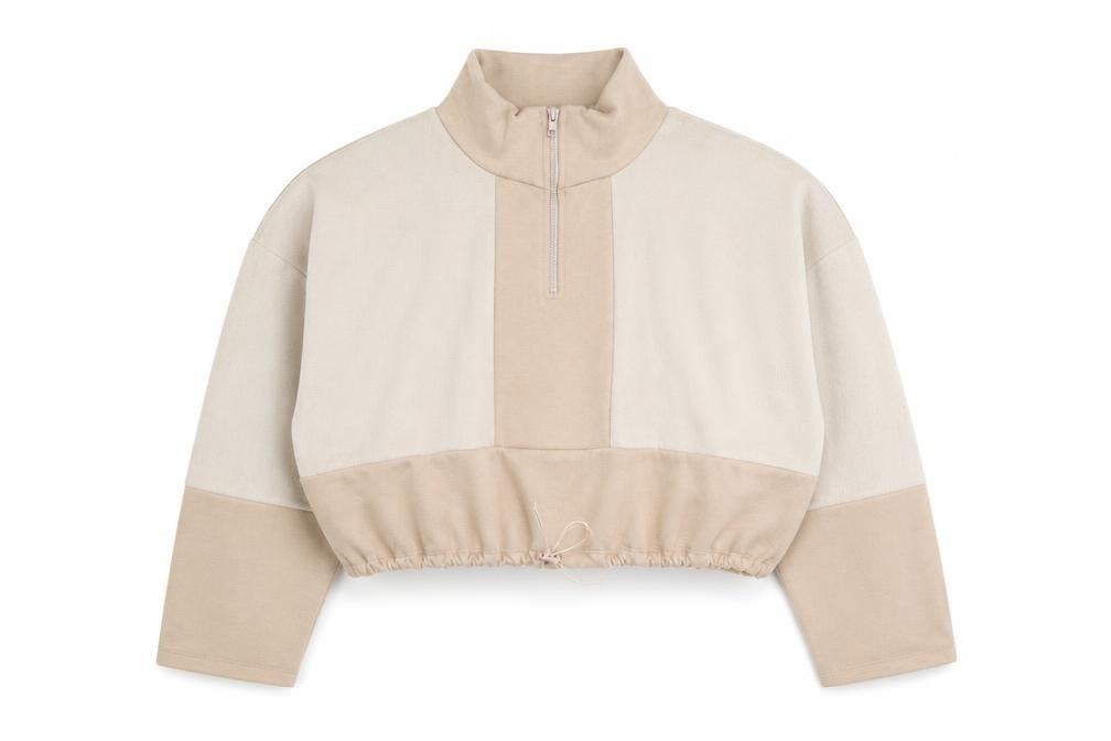 Topshop Womens Brown Polyester Pullover Sweatshirt Size L Zip - Cropped Batwing
