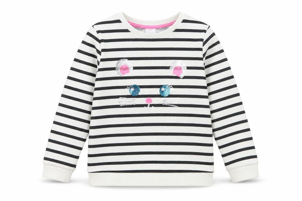 Preworn Girls White Striped Polyester Pullover Sweatshirt Size 6 Years Pullover - Mouse