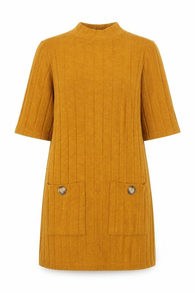 F&F Womens Yellow High Neck Viscose Tunic Jumper Size 6 - Ribbed