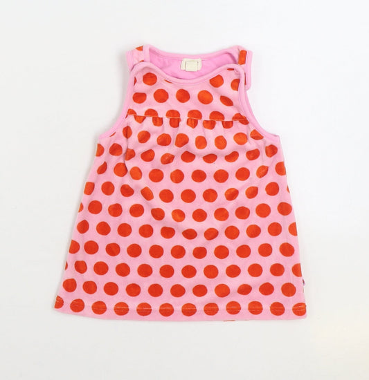 Me Too Girls Pink Polka Dot Cotton Trapeze & Swing Size 6-9 Months Round Neck Button