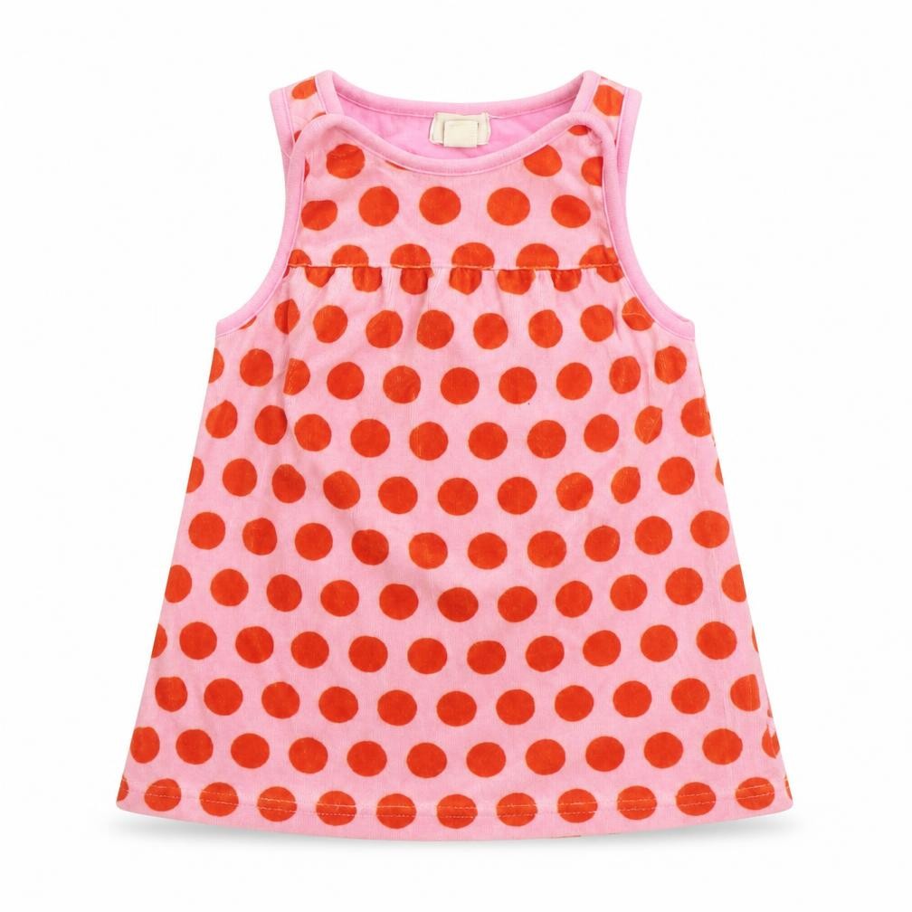 Me Too Girls Pink Polka Dot Cotton Trapeze & Swing Size 6-9 Months Round Neck Button