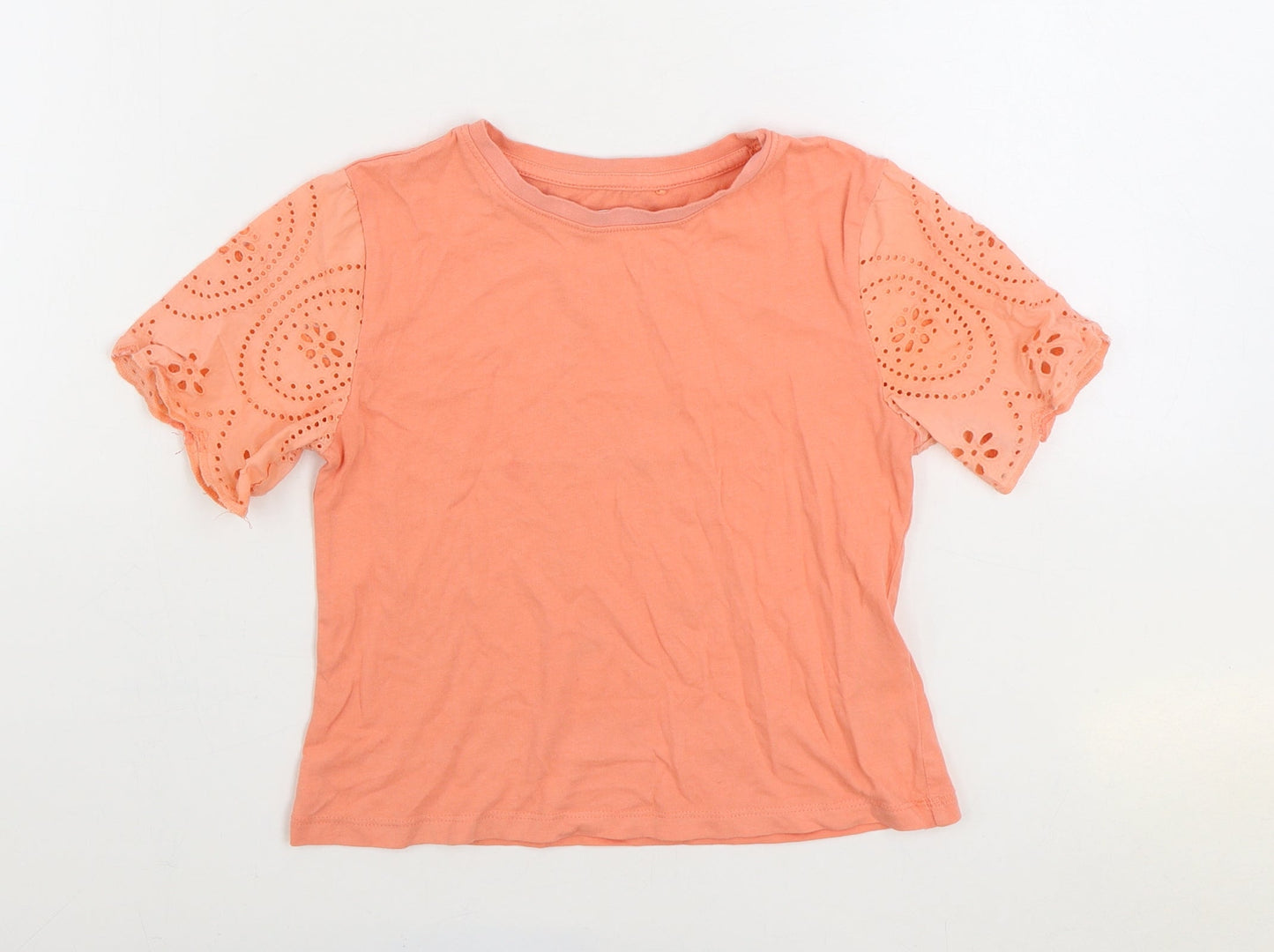 NEXT Girls Orange 100% Cotton Basic T-Shirt Size 6 Years Round Neck Pullover