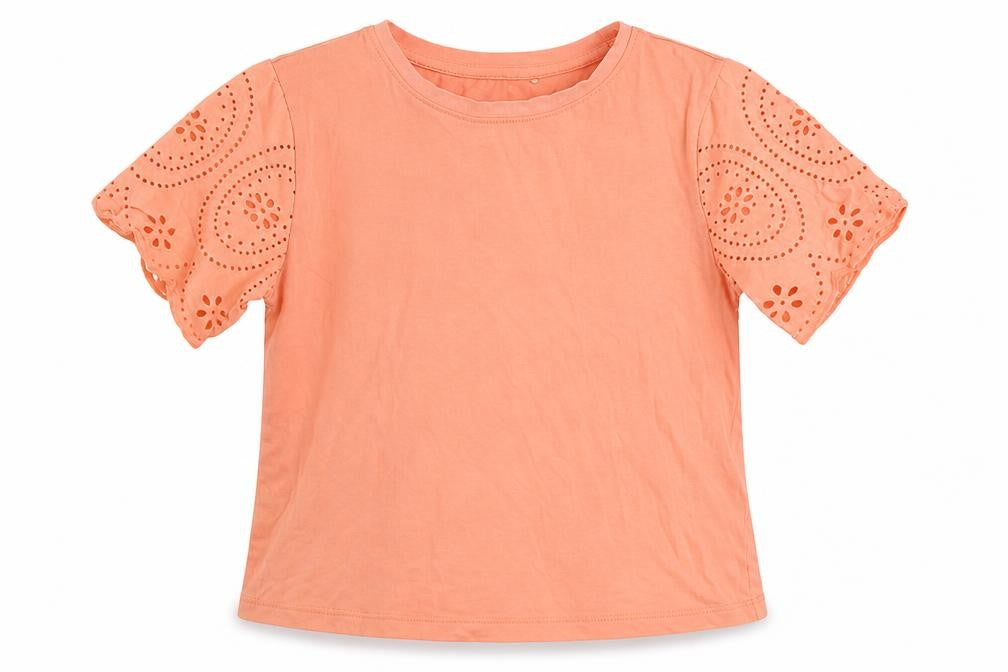 NEXT Girls Orange 100% Cotton Basic T-Shirt Size 6 Years Round Neck Pullover