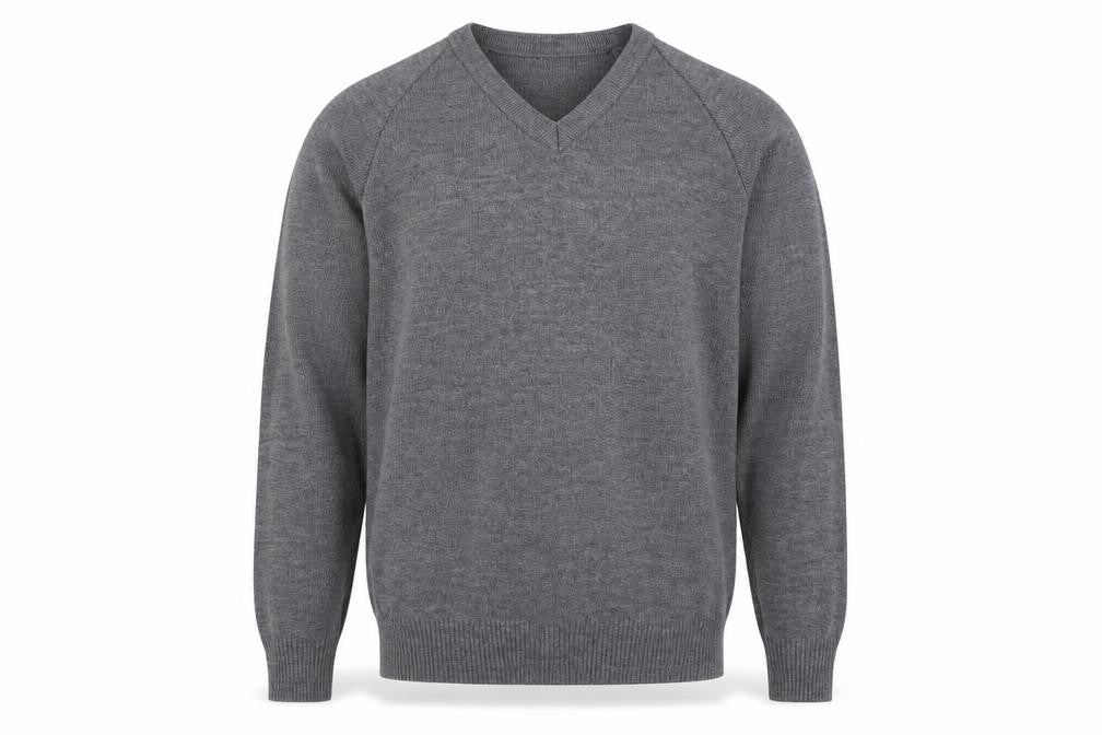 Hunter Mens Grey V-Neck Acrylic Pullover Jumper Size S