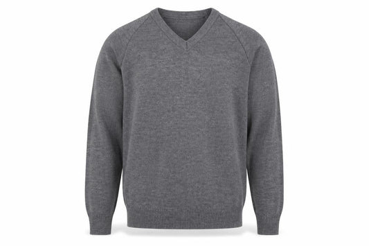 Hunter Mens Grey V-Neck Acrylic Pullover Jumper Size S