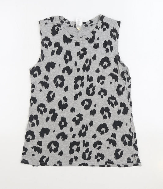 Clothing & Co Womens Grey Animal Print Cotton Basic Tank Size 10 Round Neck - Leopard Print