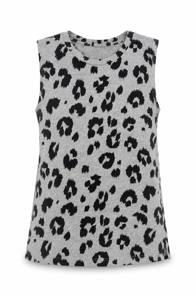 Clothing & Co Womens Grey Animal Print Cotton Basic Tank Size 10 Round Neck - Leopard Print