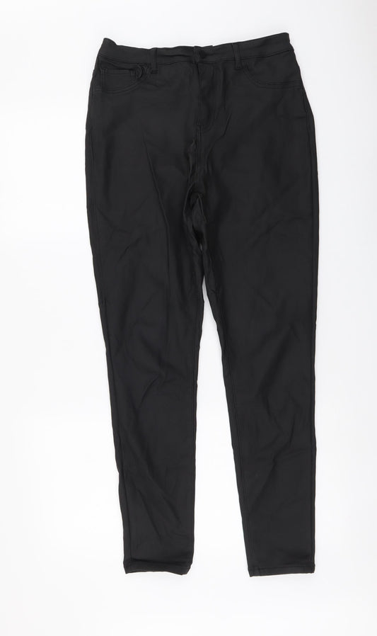 Gallery Womens Black Polyester Trousers Size 14 L28 in Regular Button