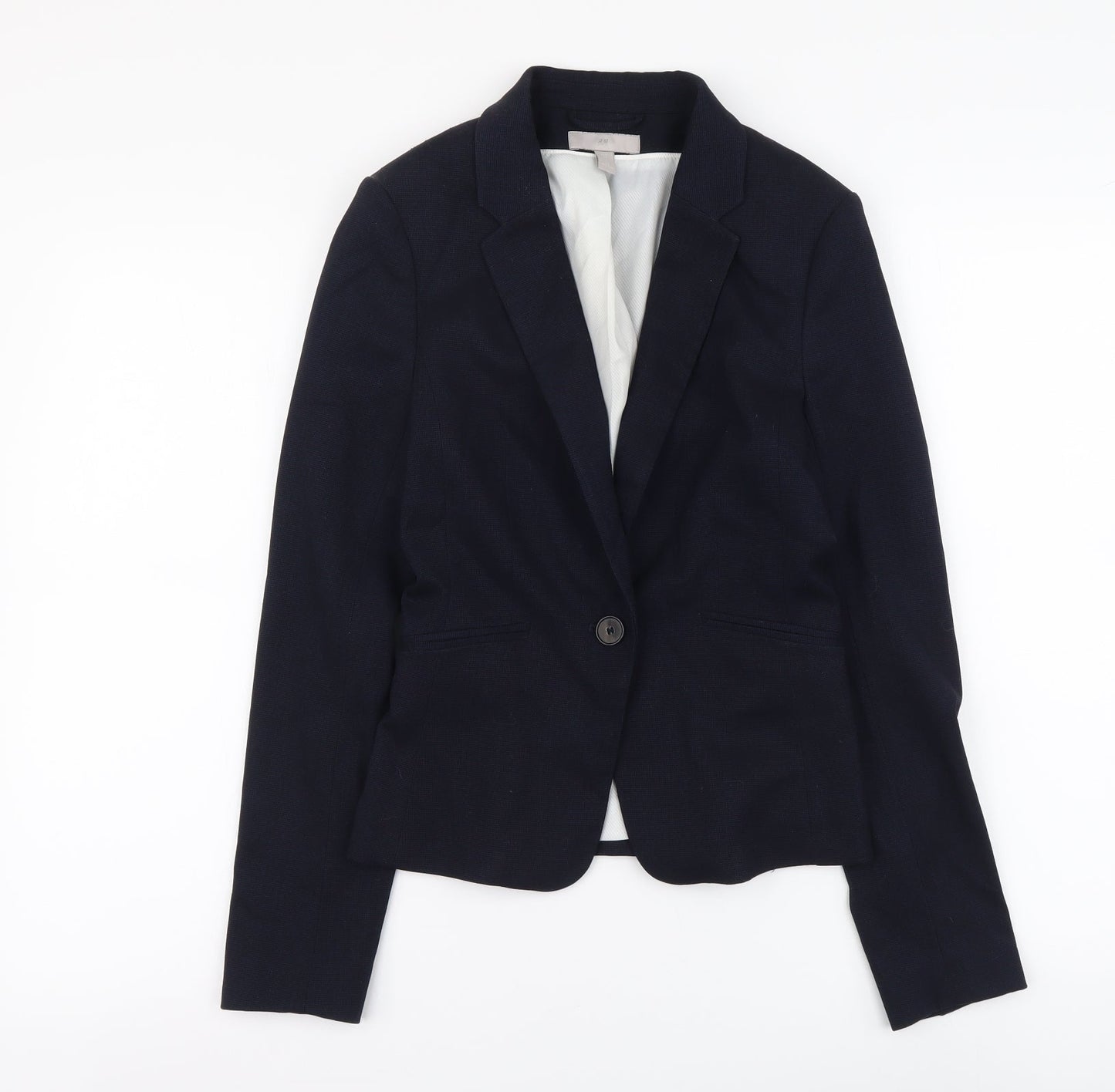 H&M Womens Blue Polyester Jacket Suit Jacket Size 4