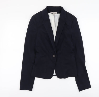 H&M Womens Blue Polyester Jacket Suit Jacket Size 4