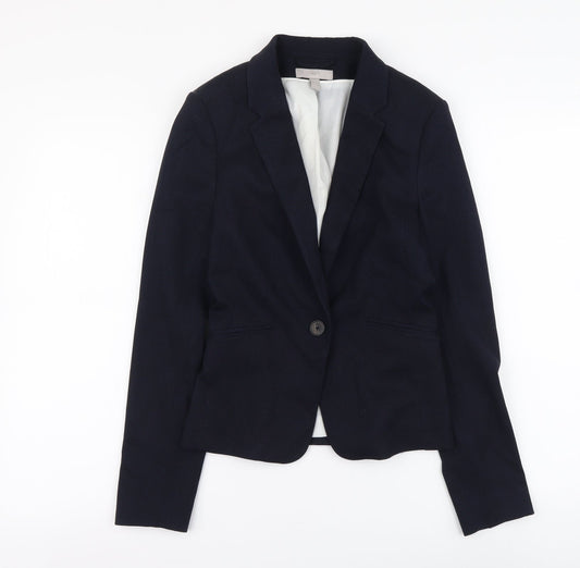 H&M Womens Blue Polyester Jacket Suit Jacket Size 4