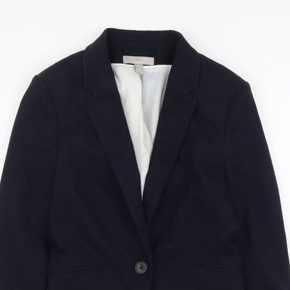 H&M Womens Blue Polyester Jacket Suit Jacket Size 4