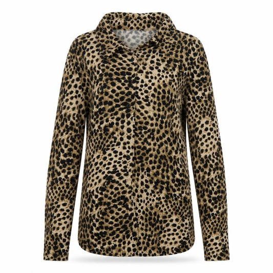 H&M Womens Brown Animal Print Modal Basic Button-Up Size XS Collared