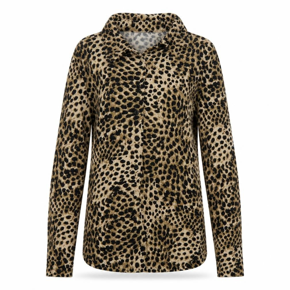 H&M Womens Brown Animal Print Modal Basic Button-Up Size XS Collared