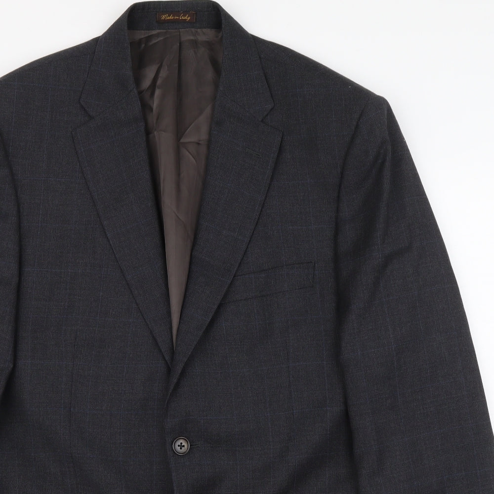 Marks and Spencer Mens Grey Plaid Wool Jacket Suit Jacket Size L