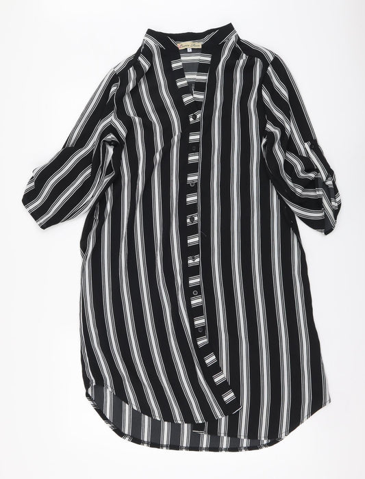 Camea Rose Womens Black Striped Polyester Shirt Dress Size 8 Collared Button