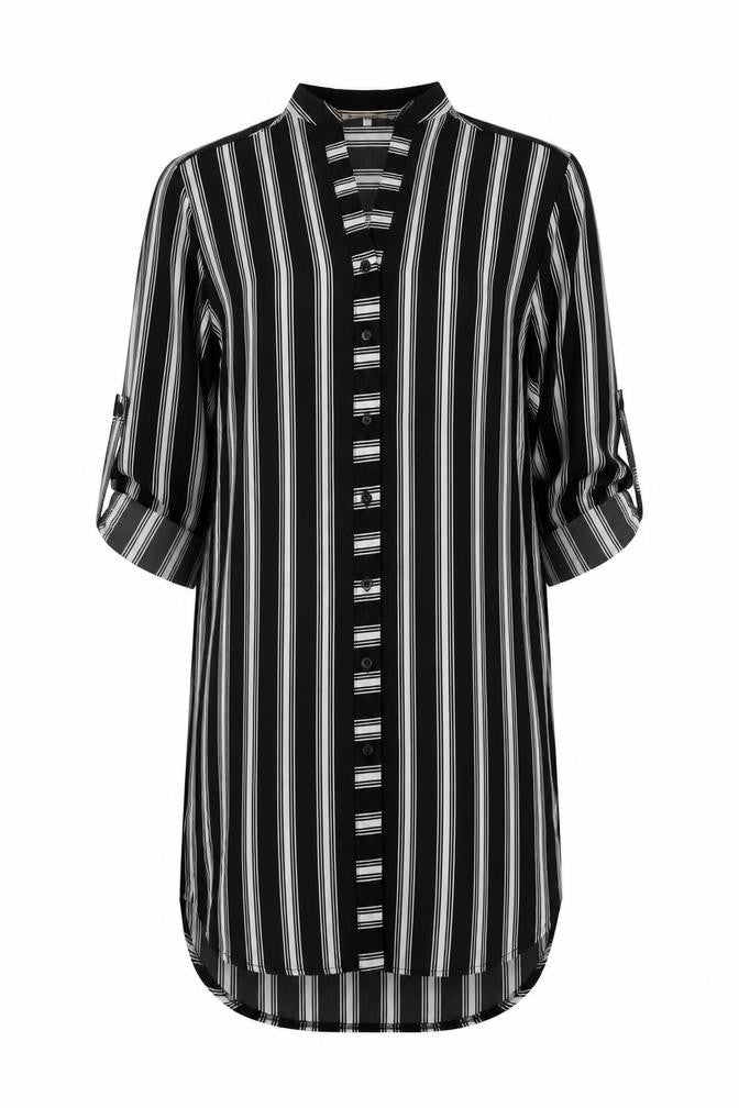 Camea Rose Womens Black Striped Polyester Shirt Dress Size 8 Collared Button