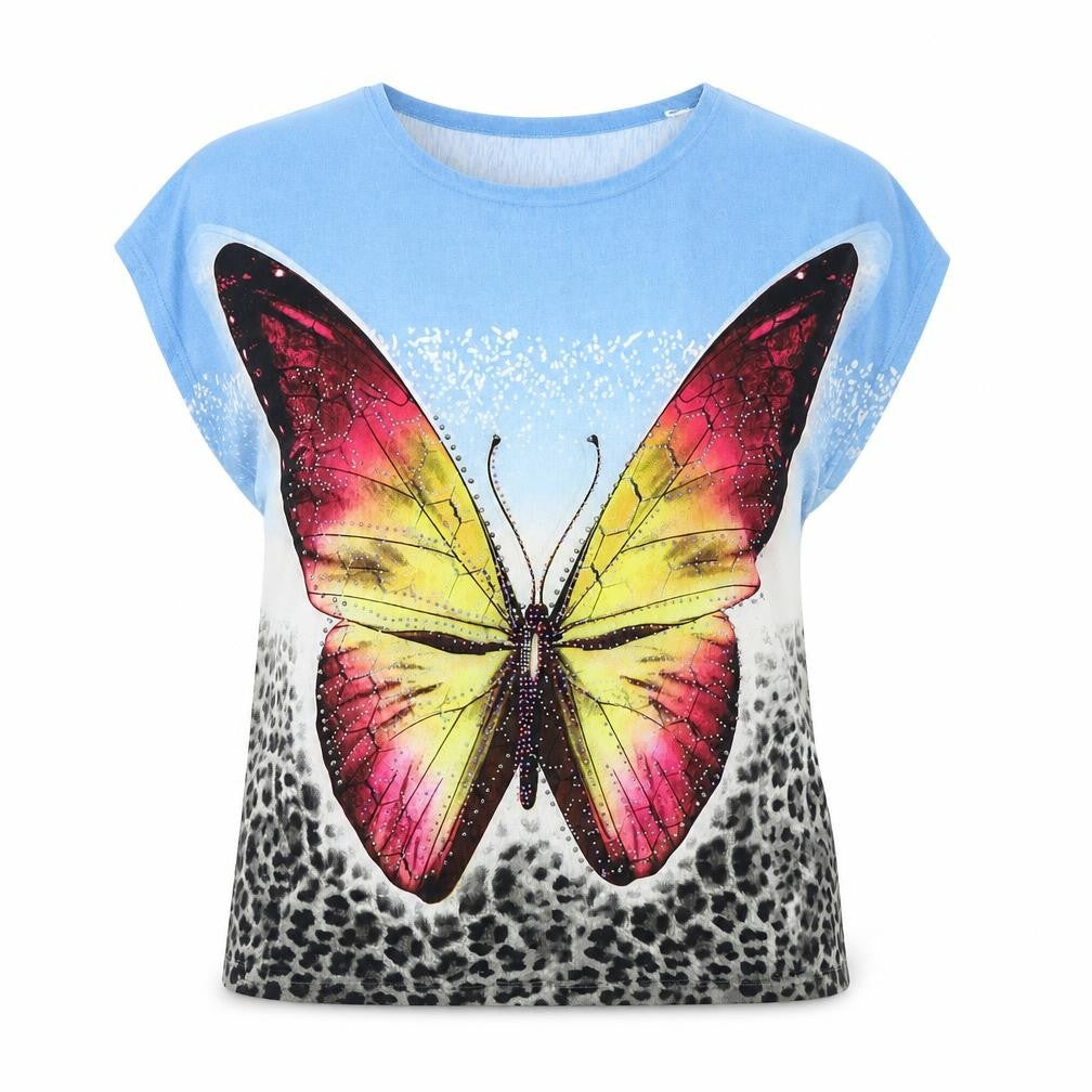 Nutshell Womens Multicoloured Animal Print Polyester Basic T-Shirt Size L Round Neck - Butterfly