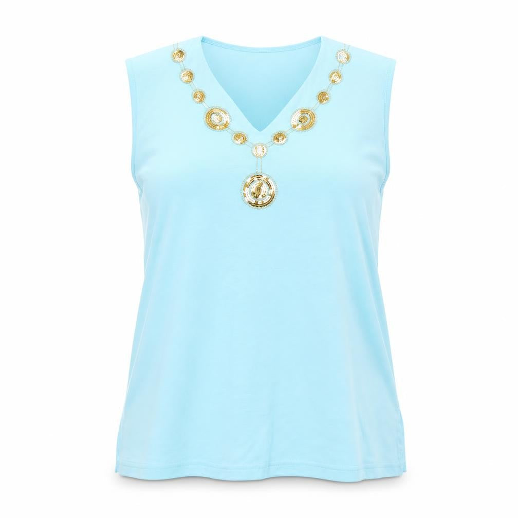 Miss Luna Womens Blue Cotton Basic Tank Size 2XL V-Neck