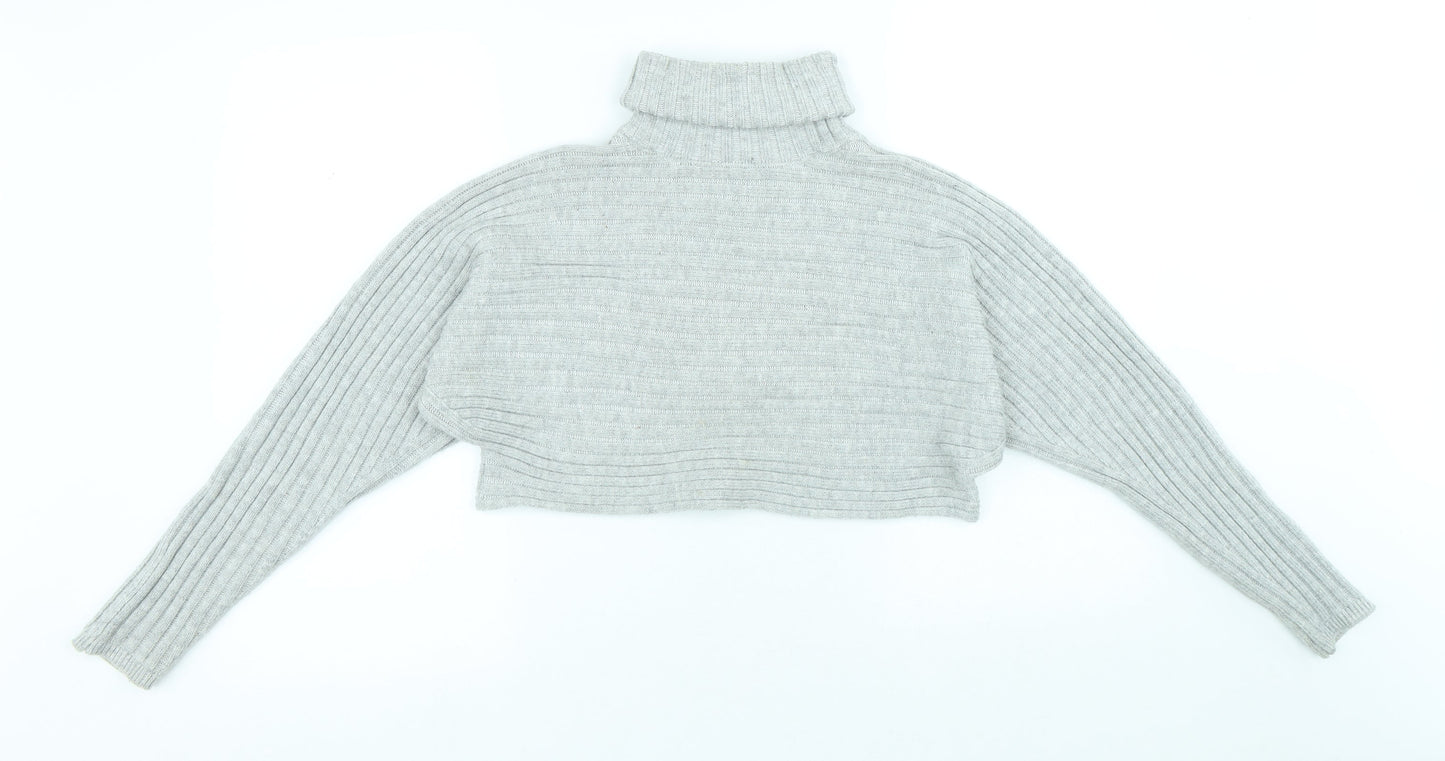 New Look Womens Grey Roll Neck Acrylic Pullover Jumper Size S - Cropped